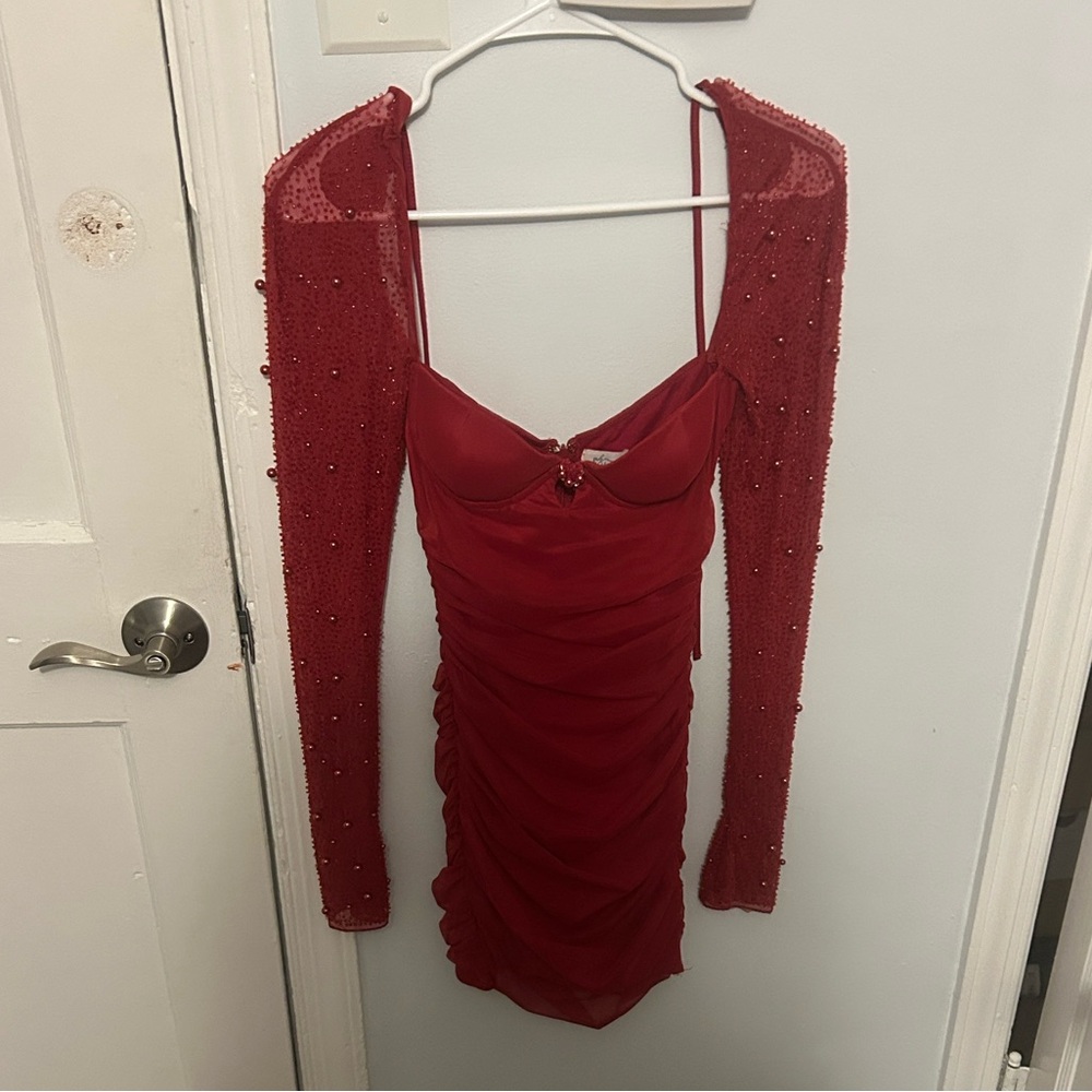 Oh Polly Red Beaded Mini Dress